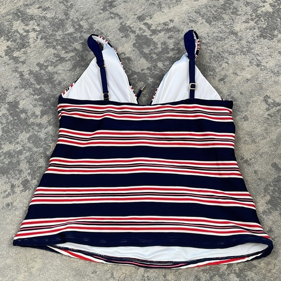 New La Blanca Sailor Striped Tankini Swim Top Red Blue Stripe Patriotic Sz 14 - Picture 6 of 10